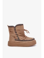 Dámské sněhule s výšivkou na platformě hnědé Naleris