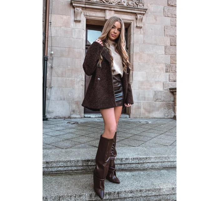 Dámské kotníkové boty Elivira se zahnutou manžetou na sloupku – čokoládové Dámské kotníkové boty Elivira se zahnutou manžetou na sloupku – čokoládové