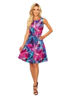 VICTORIA - Dámské trapézové šaty se světle modrými a růžovými květy 296-3