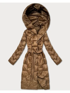 Prošívaný kabát ve velbloudí barvě s páskem Libland (LD-7806)