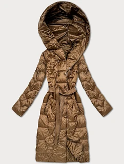 Prošívaný kabát s páskem Libland camel (LD-7806)
