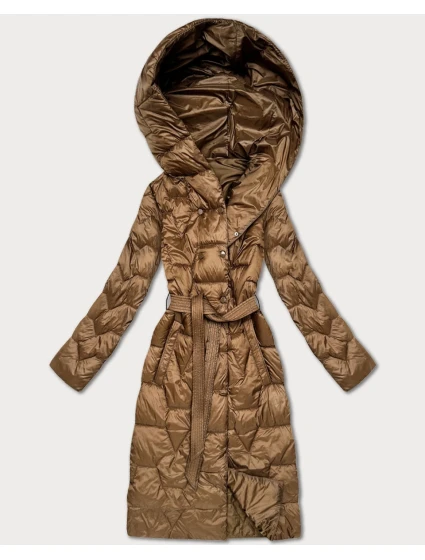 Prošívaný kabát ve velbloudí barvě s páskem Libland (LD-7806)