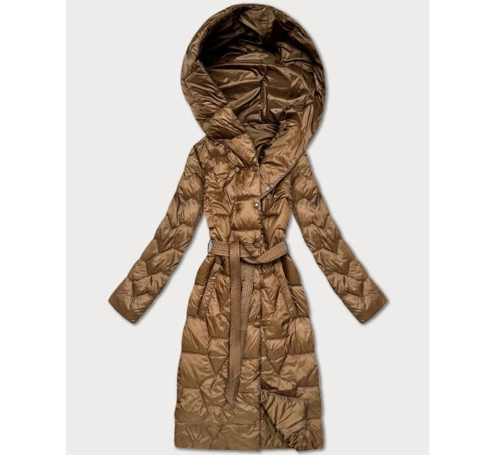 Prošívaný kabát ve velbloudí barvě s páskem Libland (LD-7806)