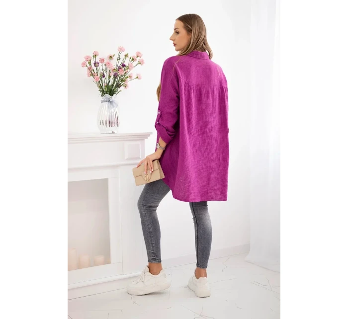 Bavlněná mušelínová košile Plus Size tmavě fialová