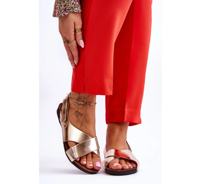 kožené sandály na suchý zip Zlaté Addison