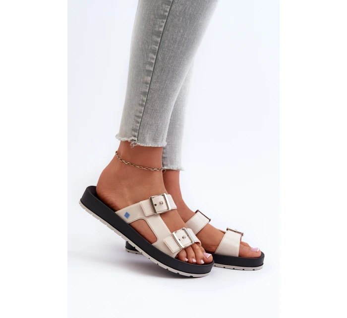 Dámské žabky na ploché podrážce model 21661882 Bežové - Zaxy