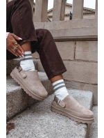 Dámské pantofle zateplené kožíškem na platformě béžové model 21671330 - Boto