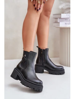 Zazoo 60490 Kožené Zateplené Boty S Dekorací Černé