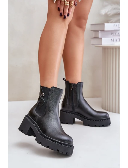 Zazoo 60490 Kožené Zateplené Boty S Dekorací Černé