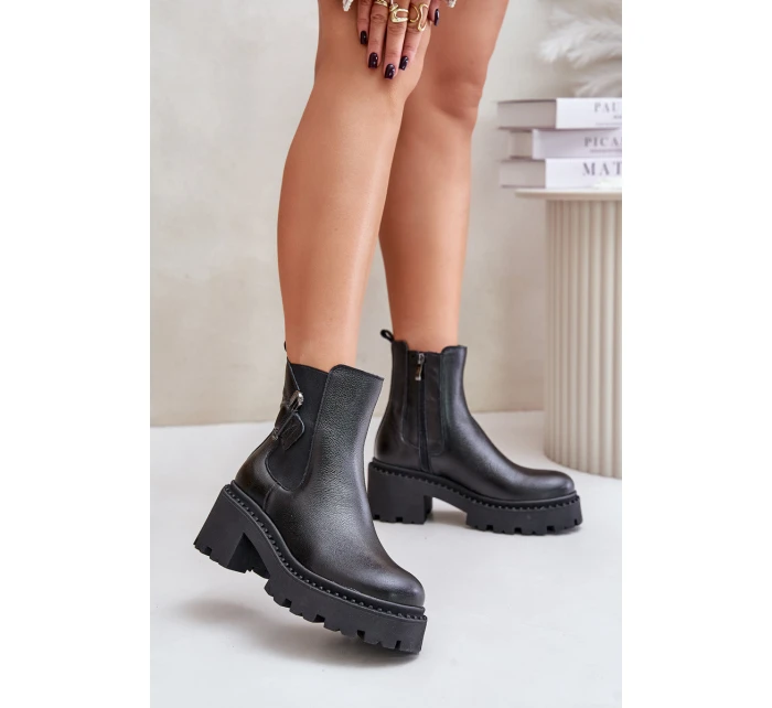 Zazoo 60490 Kožené Zateplené Boty S Dekorací Černé