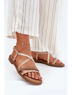 Ploché Sandály S Ozdobnými Pásky model 21697178 Béžové - VINCEZA