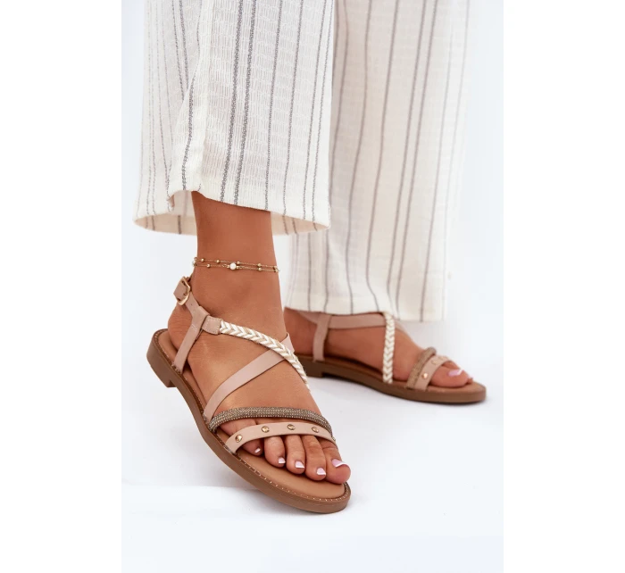 Ploché Sandály S Ozdobnými Pásky model 21697178 Béžové - VINCEZA