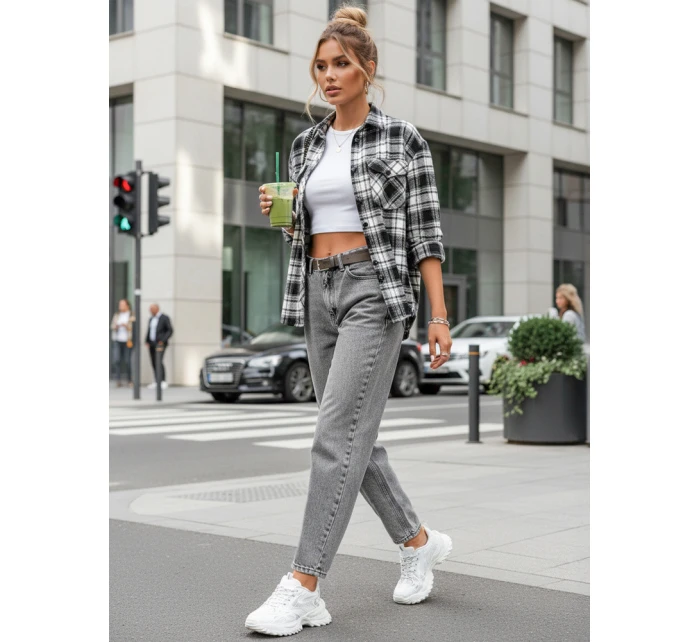 Dámské džíny balonového střihu s páskem šedé FashionStreet UY2888