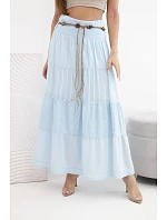 Dámská maxi bavlněná sukně s ažurovou výšivkou a elastickým pasem modrá