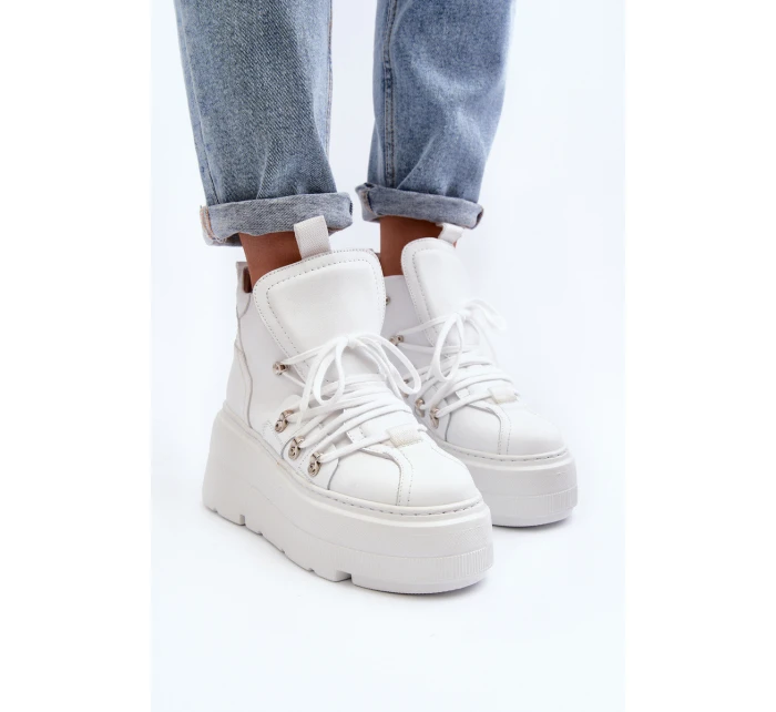 Zazoo 3416 Kožené Dámské Sportovní Boty Bílé