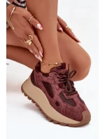 Kožené Sneakersy Na Platformě Dámské Big Star SS274625 HI-POLY SYSTEM Bordové Kožené Sneakersy Na Platformě Dámské Big Star SS274625 HI-POLY SYSTEM Bordové