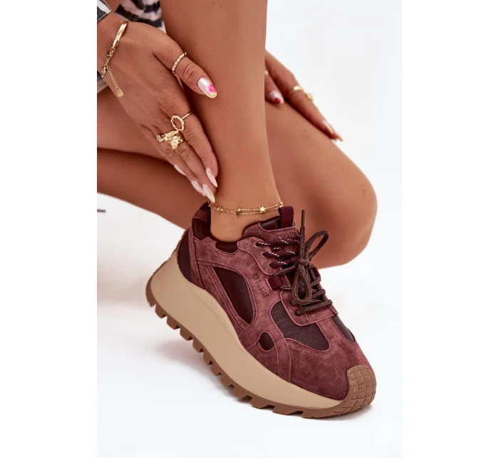 Kožené Sneakersy Na Platformě Dámské Big Star SS274625 HI-POLY SYSTEM Bordové Kožené Sneakersy Na Platformě Dámské Big Star SS274625 HI-POLY SYSTEM Bordové