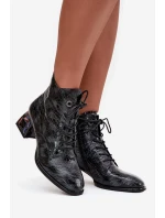 Lakované dámské z pravé kůže na podpatku s krystaly  šedé model 21712403 - Artiker