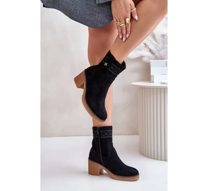 Zateplené Dámské Kotníkové Boty Na Podpatku Černé Vailia