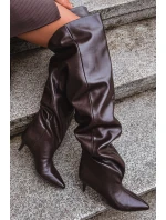 Nazouvací dámské kozačky na jehlovém podpatku Ysolienne – čokoládové