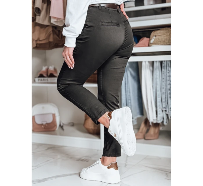 Dámské kalhoty slim fit s páskem LINESKA khaki FashionStreet UY2576