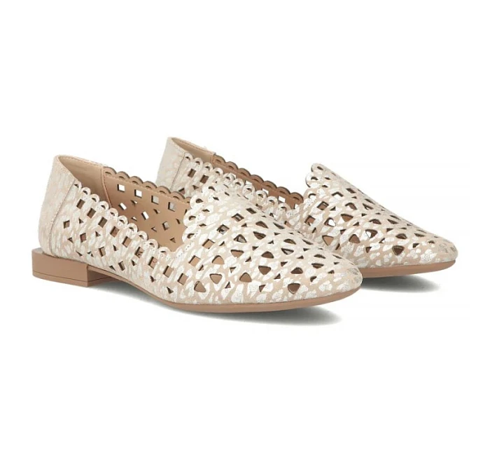 Dámské kožené ažurové polobotky béžové barvy Filippo model 22079006 Dámské kožené ažurové polobotky béžové barvy Filippo model 22079006