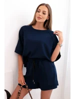 Dámská máslová souprava s halenkou s krátkým rukávem a šortkami s gumičkou námořnická modř