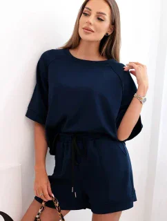 Dámská máslová souprava s halenkou s krátkým rukávem a šortkami s gumičkou námořnická modř