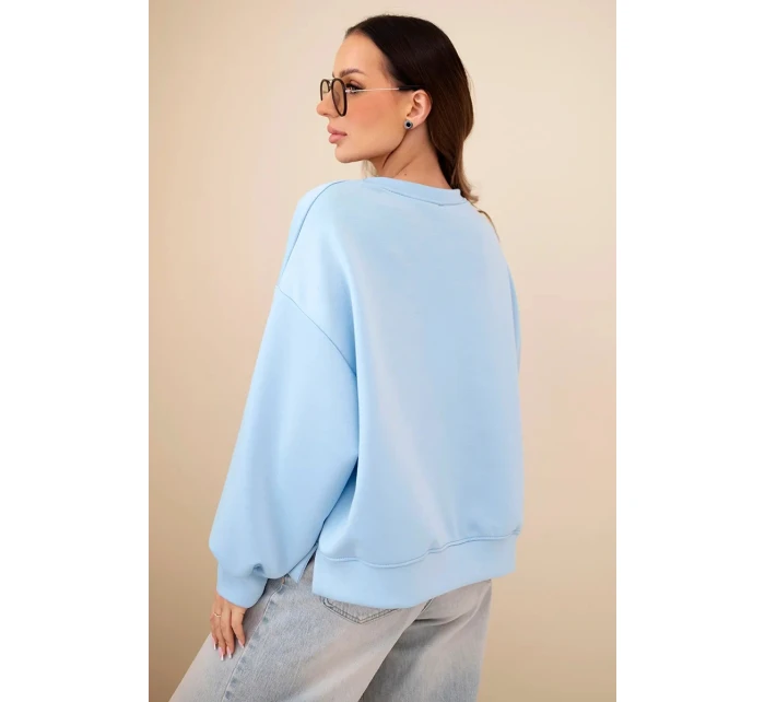 Dámská mikina s výšivkou volného střihu máslová modrá