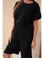 Dámský bavlněný komplet triko s krátkým rukávem a šortky s gumou v pase černá