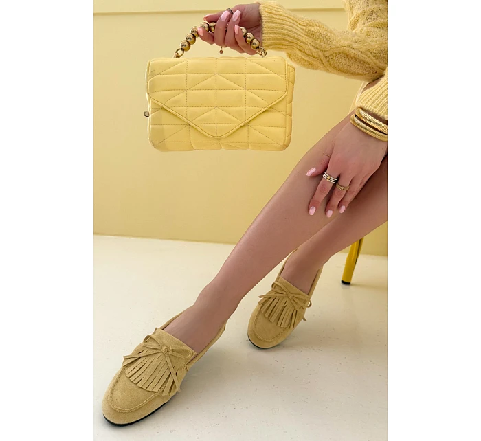 Dámské mokasíny s třásněmi Žluté model 21915094 - Boto