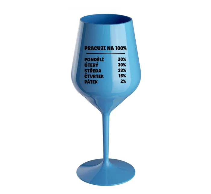 PRACUJI NA 100% - modrá nerozbitná sklenice na víno 470 ml PRACUJI NA 100% - modrá nerozbitná sklenice na víno 470 ml