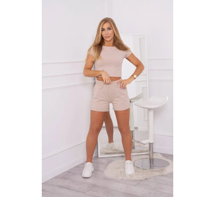 Bavlněná souprava se šortkami béžová