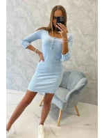 Šaty s výstřihem na knoflíky modré
