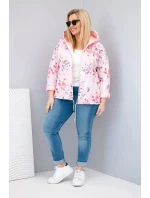 Dámská jarní prošívaná bunda Plus Size s kapucí a květinovým vzorem pudrově růžová