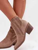 Dámské perforované kotníkové boty na podpatku S.Barski HY61-8013 Béžové