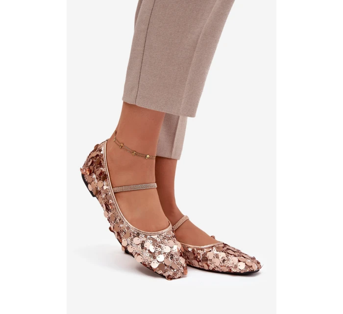 Dámské baleríny zdobené flitry Terlina – šampaňsko-růžové Dámské baleríny zdobené flitry Terlina – šampaňsko-růžové