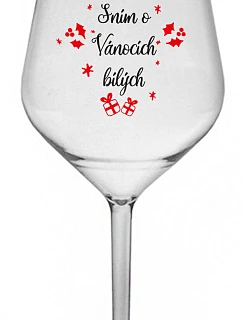 SNÍM O VÁNOCÍCH BÍLÝCH - čirá nerozbitná sklenice na víno 470 ml