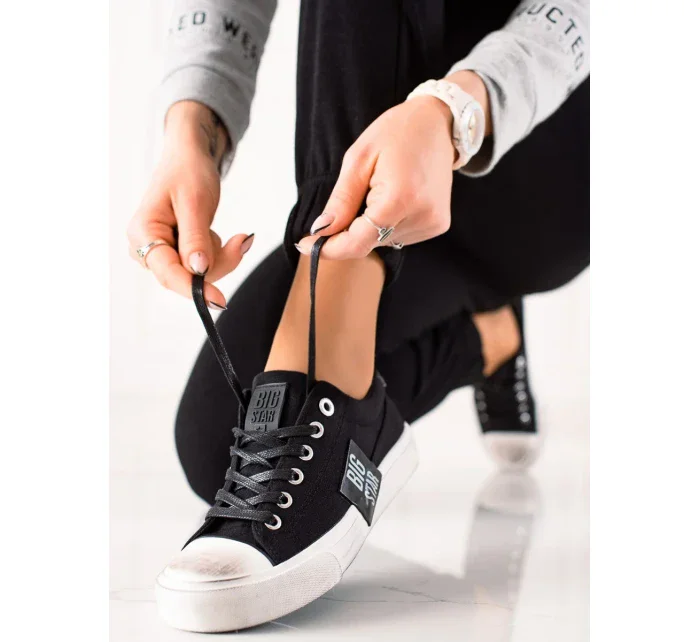 Stylové  tenisky dámské černé bez podpatku