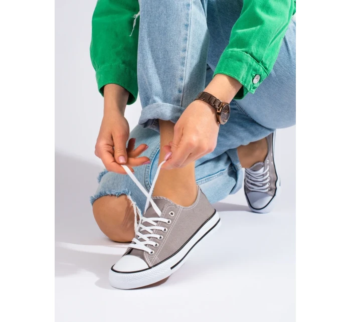 Luxusní šedo-stříbrné tenisky dámské bez podpatku Luxusní šedo-stříbrné tenisky dámské bez podpatku