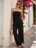 Dámský letní overal se širokými nohavicemi černý FashionStreet EY2649 Dámský letní overal se širokými nohavicemi černý FashionStreet EY2649