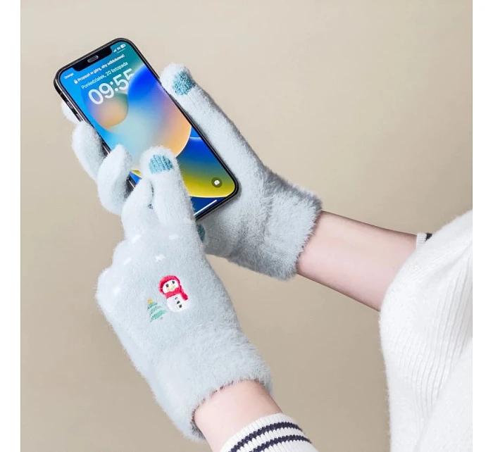 Dámské zimní rukavice na telefon se sněhulákem a vánočním stromkem - zelené dámské Dámské zimní rukavice na telefon se sněhulákem a vánočním stromkem - zelené dámské