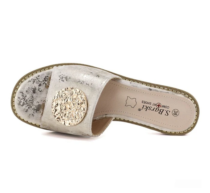 Dámské zlaté kožené žabky S.Barski KV61-6034