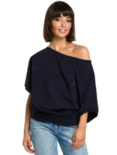 model 18001815 Halenka nadměrné velikosti se zavinovacími detaily tmavě modrá - BeWear