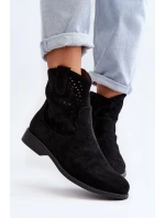 S.Barski dámské prolamované kotníkové boty na plochém podpatku, černé S.Barski dámské prolamované kotníkové boty na plochém podpatku, černé