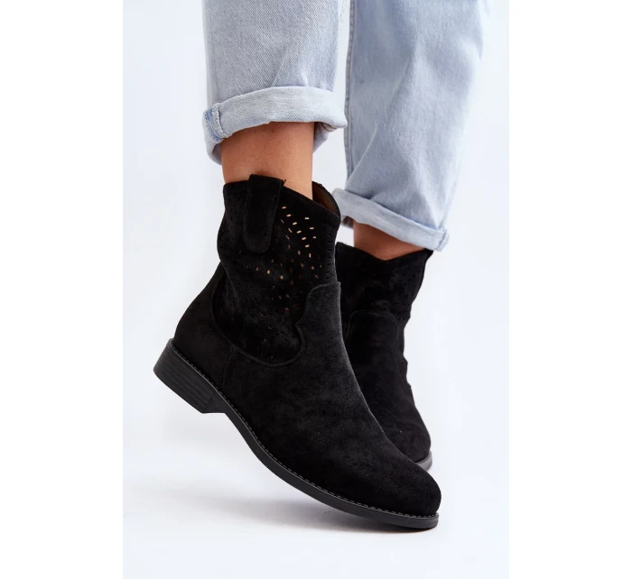 S.Barski dámské prolamované kotníkové boty na plochém podpatku, černé S.Barski dámské prolamované kotníkové boty na plochém podpatku, černé