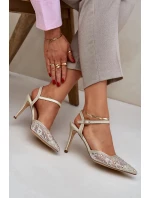 Dámské lodičky s odkrytou patou a ozdobami – zlaté Nanadra Dámské lodičky s odkrytou patou a ozdobami – zlaté Nanadra