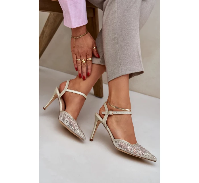 Dámské lodičky s odkrytou patou a ozdobami – zlaté Nanadra Dámské lodičky s odkrytou patou a ozdobami – zlaté Nanadra