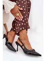Dámské lakované lodičky s odkrytou patou a pásky Ravira – černé Dámské lakované lodičky s odkrytou patou a pásky Ravira – černé