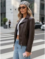 Dámská kožená krátká bunda ramon hnědá FashionStreet TY5628